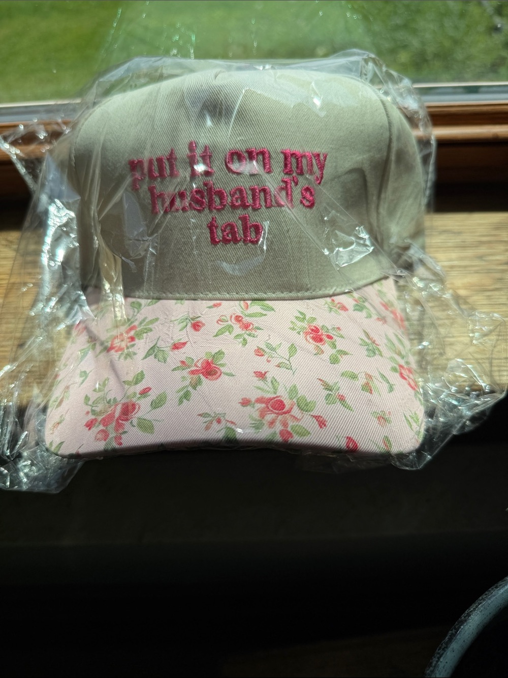 Embroidered Pink Script Floral Baseball Cap - Picture 5 of 5